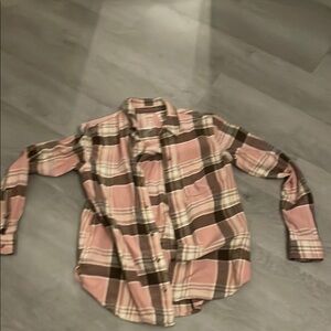 Pink and Brown Plaid Button-Up Shirt